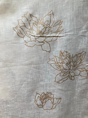 Floating Lotus - Gold on Off White Linen