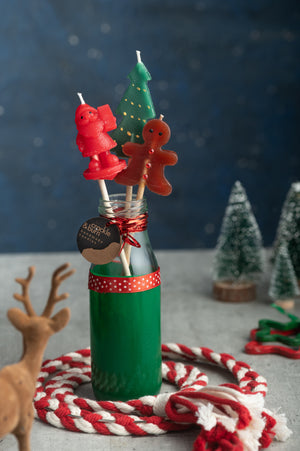 Set of 3 Christmas Candle Sticks in Bottle - Santa, Gingerbread Man & Xmas Tree