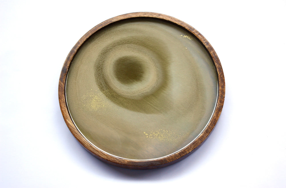Solid Wood Round Resin Tray - Sand 2