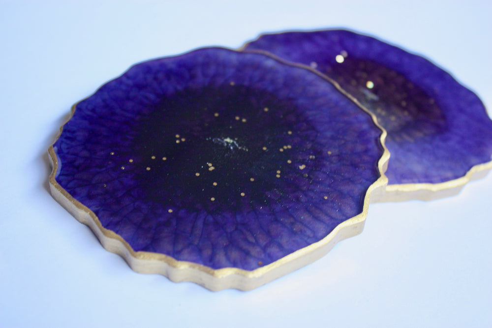 Set Of 4 Agate Slice Resin Coaster - Purple