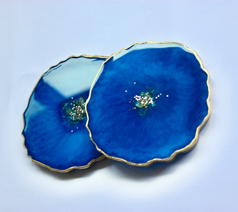 Set Of 4 Agate Slice Resin Coaster - Blue
