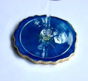 Set Of 4 Agate Slice Resin Coaster - Blue