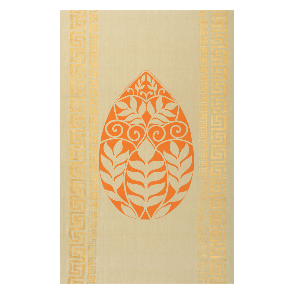 Teardrop Panel - Orange on khaki with gold keys
