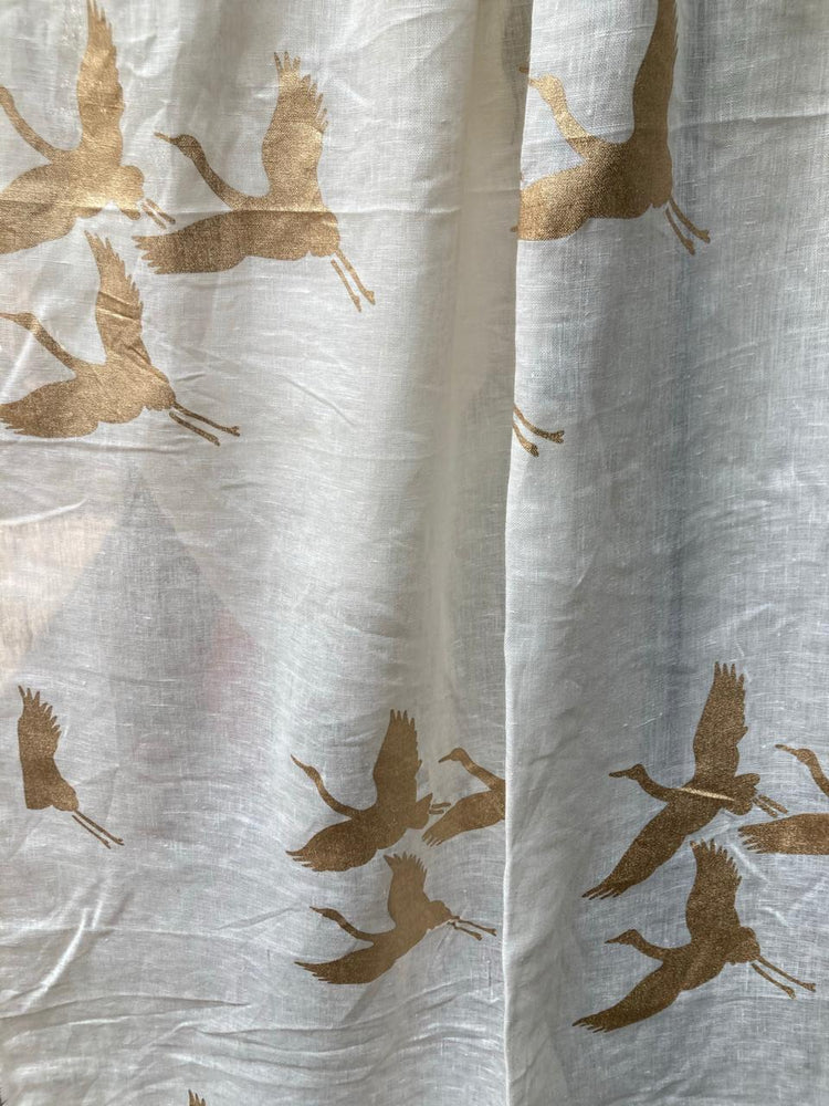 Storks - Gold on Off White Linen