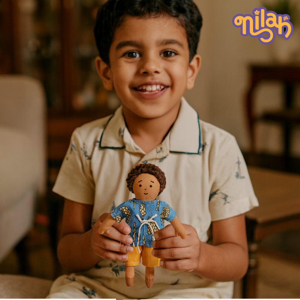 Single Doll - Raagu - Nilah's Younger Brother in Blue Shirt, Warm, Cotton Fabric Toy