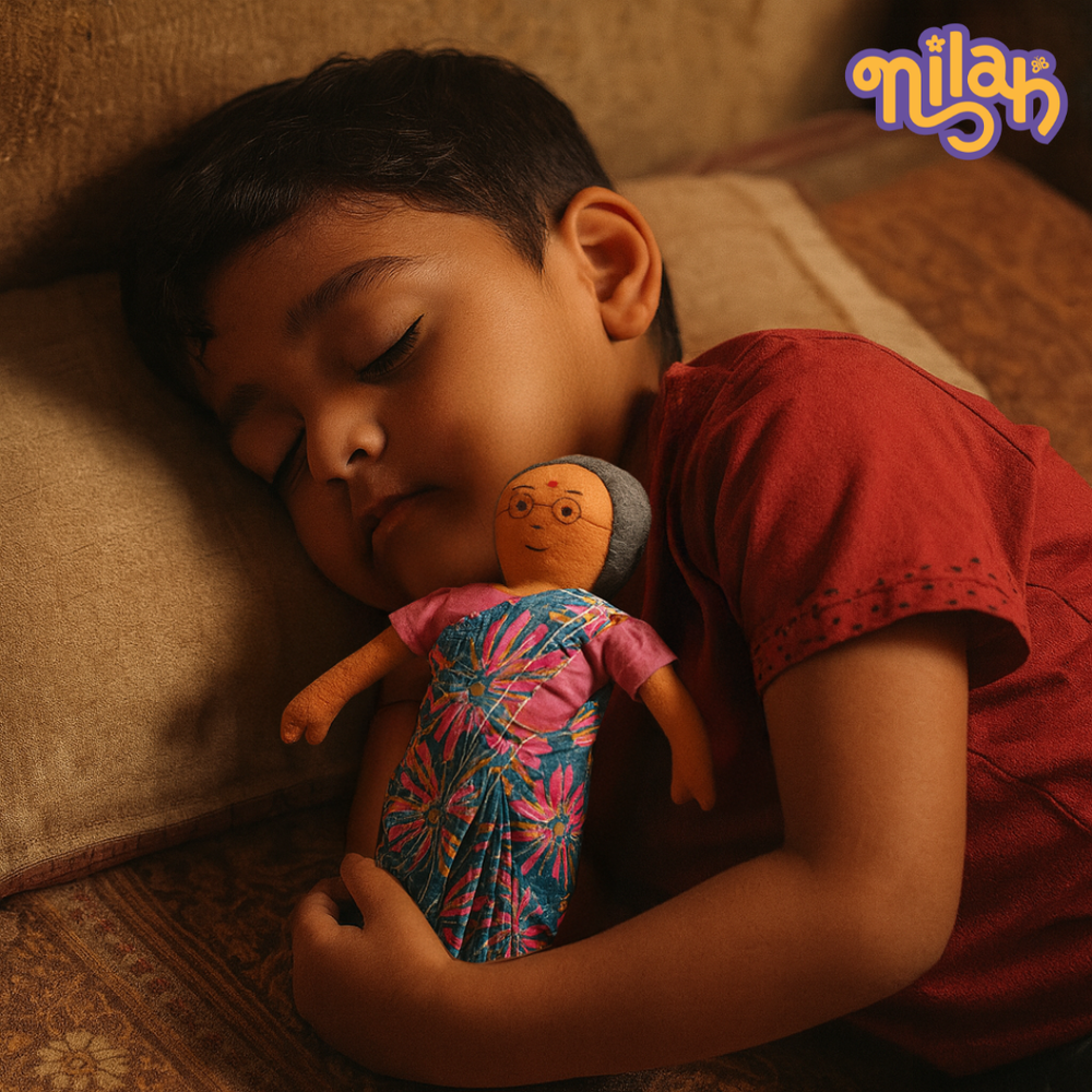 Single Doll - Nilah's Tatha in Blue Saree, Warm, Cotton Fabric Toy