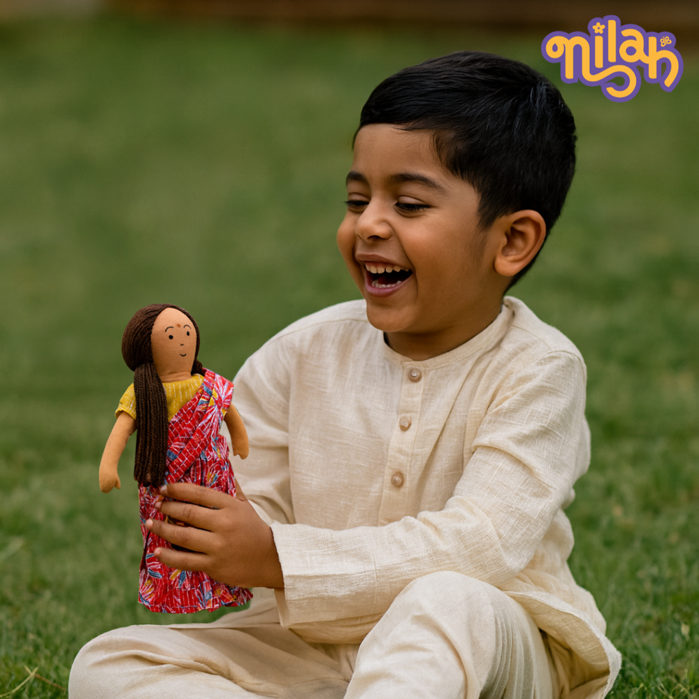 Single Doll - Nilah's Amma in Pink Saree, Warm, Cotton Fabric Toy