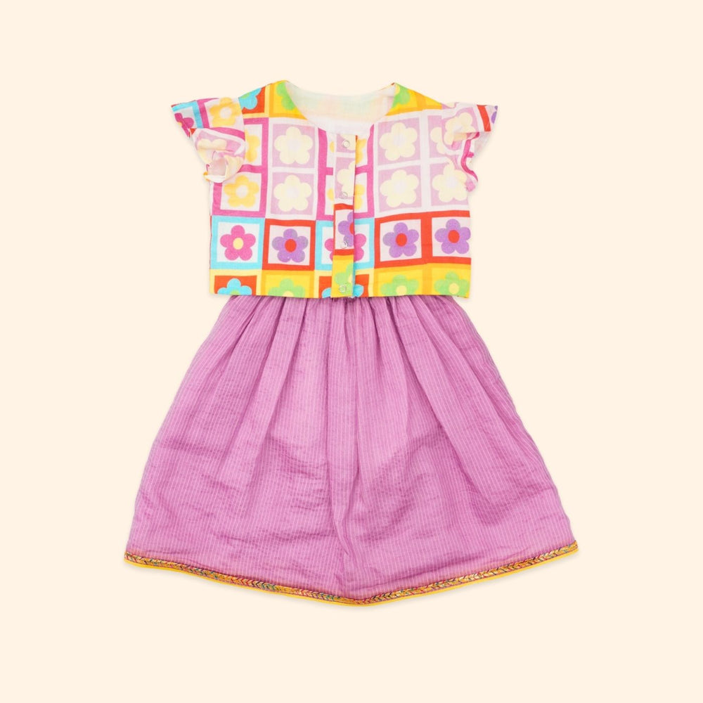 Baby Girl Purple Printed Cotton Lehenga Choli - Set of 2