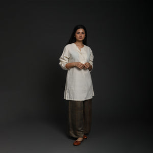 Front Pleat V Neck Kurta Bengal Cotton