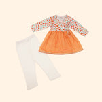 Baby Girl Orange Printed Cotton  Angarkha Kurta with Pant - Set of 2