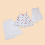Baby Girl Off White Printed Cotton Kurta with Pallazo and Dupatta - Set of 3