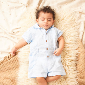 Baby Boy Blue Linen Romper