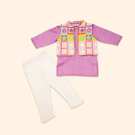 Baby Boy Purple Printed Cotton Kurta with Bundi and Pant - Set of 3