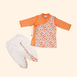 Baby Boy Orange Printed Cotton  Angarkha Kurta with Dhoti Pant - Set of 2
