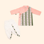Baby Boy Pink and Green Printed Cotton  Angarkha Kurta with Dhoti Pant - Set of 2