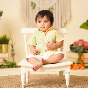 Baby Boy Colorblock Green and Yellow Linen Shirt with Shorts - Set of 2