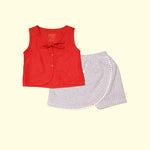 Baby Girl Red Linen Top and Blue Shorts - Set of 2