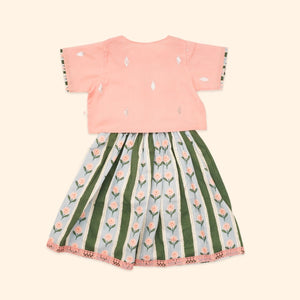 Baby Girl Pink and Green Printed Cotton Lehenga Choli - Set of 2