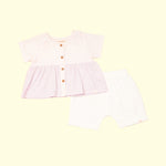 Baby Girl Colorblock Purple and White Linen Top with Shorts - Set of 2