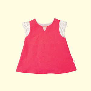 Baby Girl Pink Linen Frock with Lace