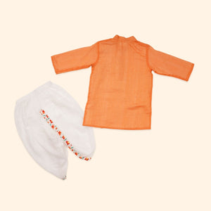 Baby Boy Orange Printed Cotton  Angarkha Kurta with Dhoti Pant - Set of 2