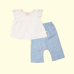 Baby Girl White  Cotton Top with Blue Linen Pants - Set of 2