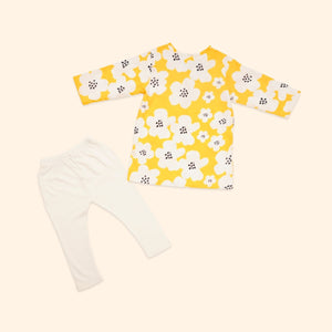 Baby Boy Yellow Printed Cotton Kurta with Pants - Set of 2