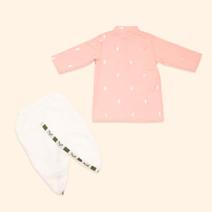 Baby Boy Pink and Green Printed Cotton  Angarkha Kurta with Dhoti Pant - Set of 2