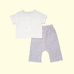 Baby Boy White  Cotton Shirt with Blue Linen Pants - Set of 2