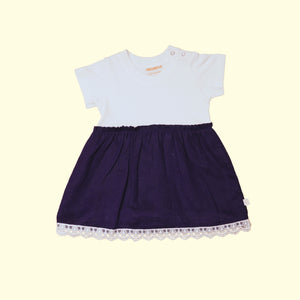 Baby Girl Colorblock Linen Frock in Off White and Navy Blue