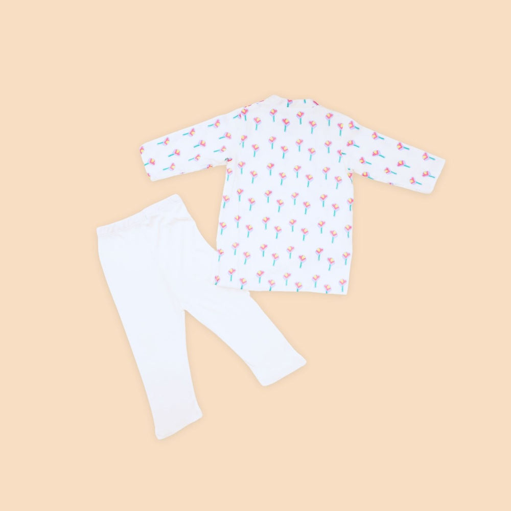 Baby Boy Off White Printed Cotton Kurta with Pants - Set of 2