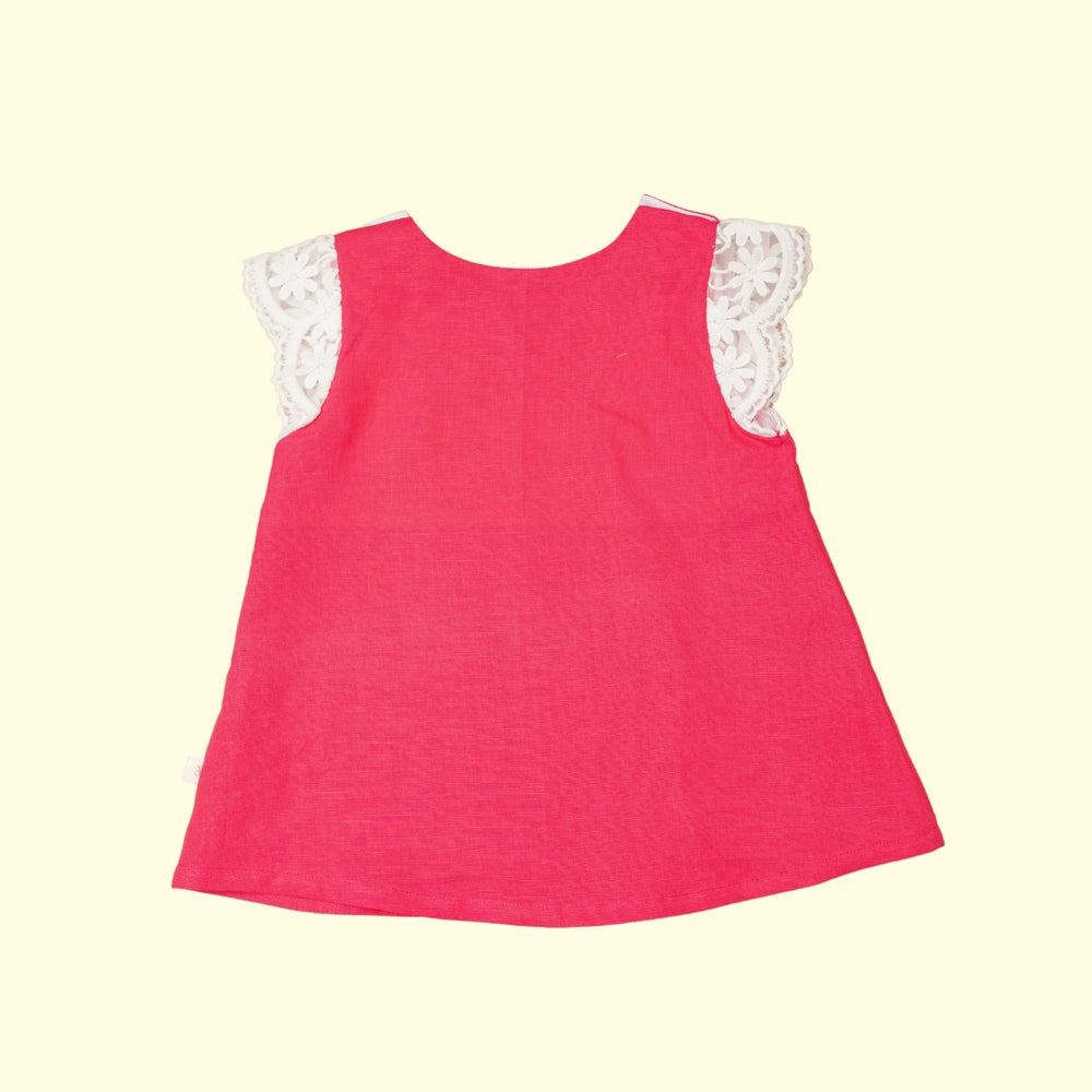 Baby Girl Pink Linen Frock with Lace