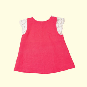 Baby Girl Pink Linen Frock with Lace