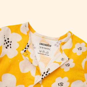 Baby Boy Yellow Printed Cotton Kurta with Pants - Set of 2