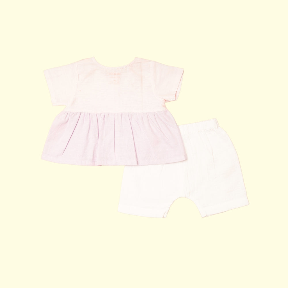 Baby Girl Colorblock Purple and White Linen Top with Shorts - Set of 2