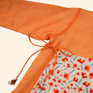 Baby Boy Orange Printed Cotton  Angarkha Kurta with Dhoti Pant - Set of 2
