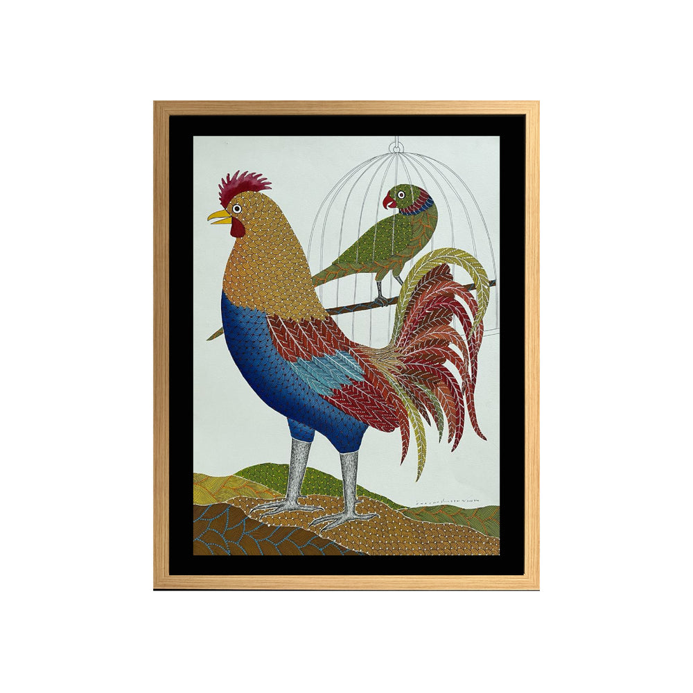 Rooster and Parrot Framed