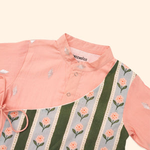 Baby Boy Pink and Green Printed Cotton  Angarkha Kurta with Dhoti Pant - Set of 2