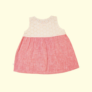 Baby Girl Off White and Red  Colorblock Linen Frock