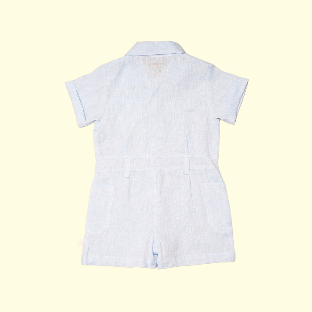 Baby Boy Blue Linen Romper