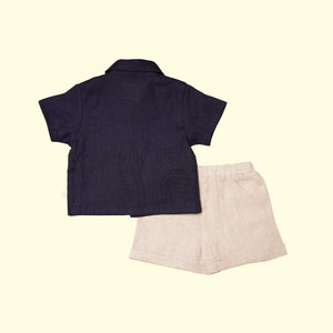 Baby Boy Navy Blue Linen Shirt & White Shorts - Set of 2
