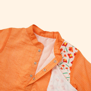 Baby Boy Orange Printed Cotton  Angarkha Kurta with Dhoti Pant - Set of 2