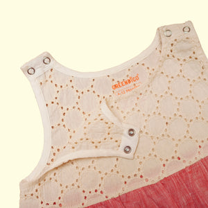 Baby Girl Off White and Red  Colorblock Linen Frock