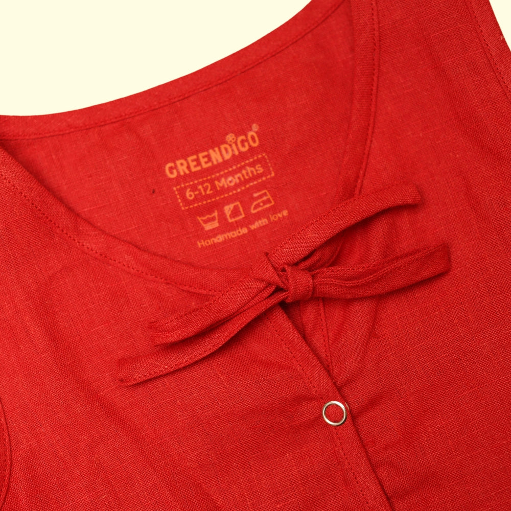 Baby Girl Red Linen Top and Blue Shorts - Set of 2