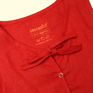 Baby Girl Red Linen Top and Blue Shorts - Set of 2
