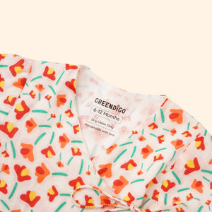 Baby Girl Orange Printed Cotton  Angarkha Kurta with Pant - Set of 2