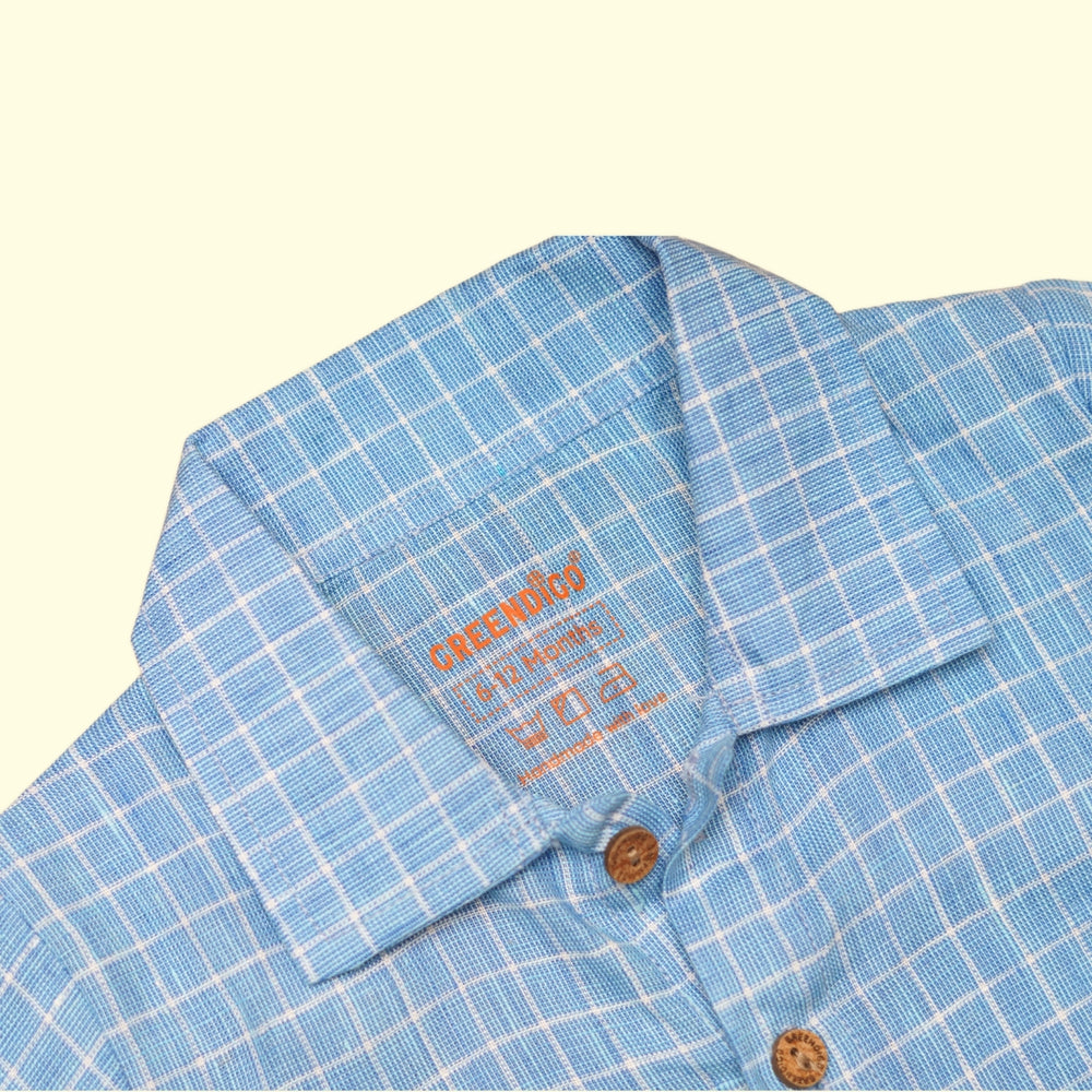Baby Boy Blue Linen Shirt with White Pants - Set of 2