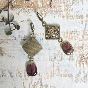 Hanging Earrings with Bead - Gold Leaf, Painted Medallion Kashmir