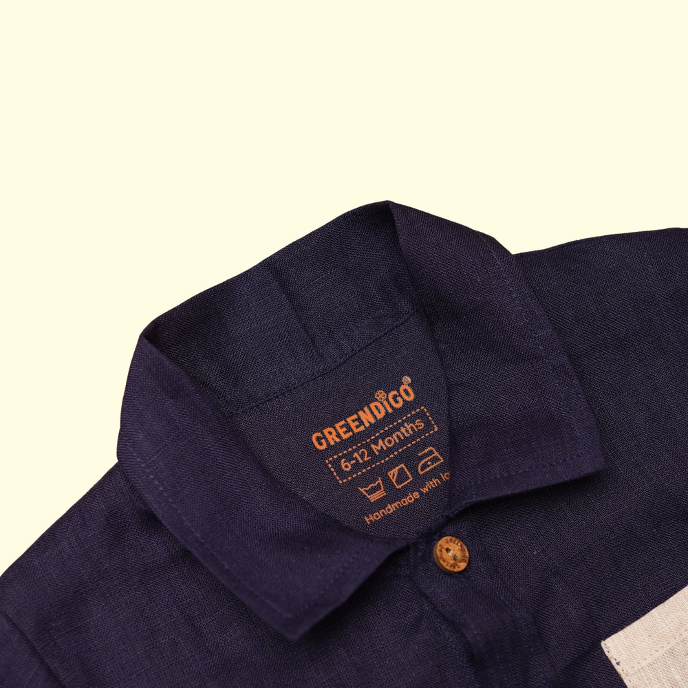 Baby Boy Navy Blue Linen Shirt & White Shorts - Set of 2