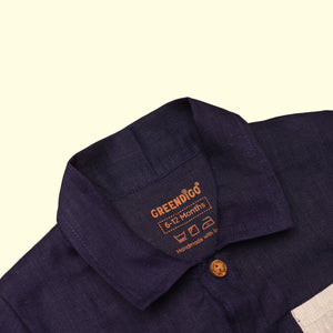 Baby Boy Navy Blue Linen Shirt & White Shorts - Set of 2